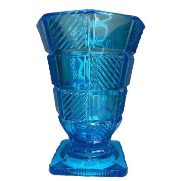 MCM Heavy Blue Glass Pedestal Vase - Picture 2 of 10